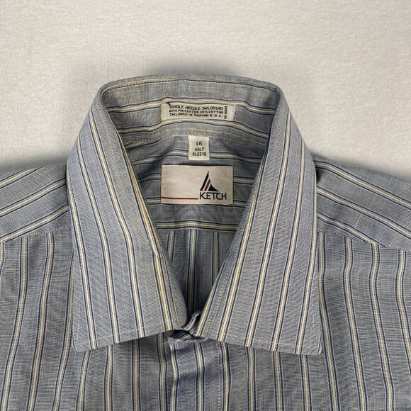 Vintage Ketch Grey Blue White Stripe Short Sleeve Button Up Shirt Size 16 - Picture 5 of 6